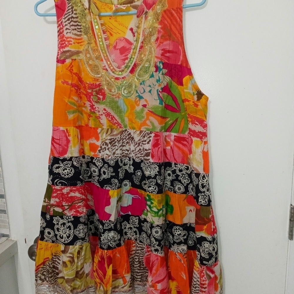 Free People Patchwork Paisley and Floral Sleeveless Sequined Midi Dress